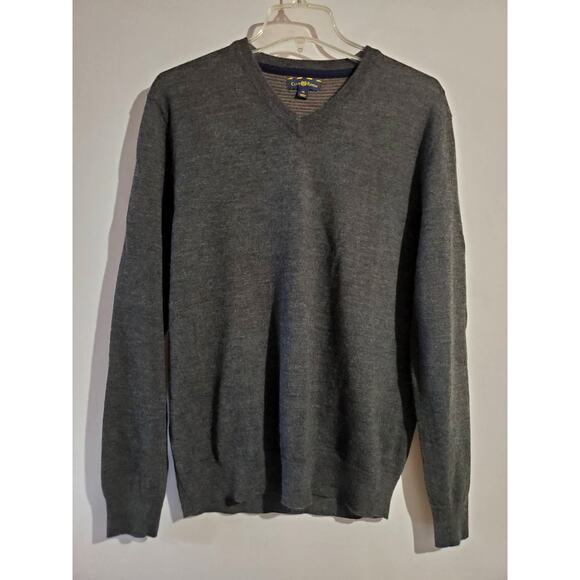 Club Room Men's M Merino Wool Blend V-Neck Preppy Collegiate Gray Sweater - Picture 1 of 8